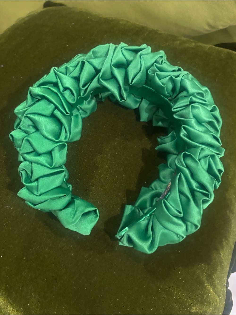 Green Ruffled Satin Headband
